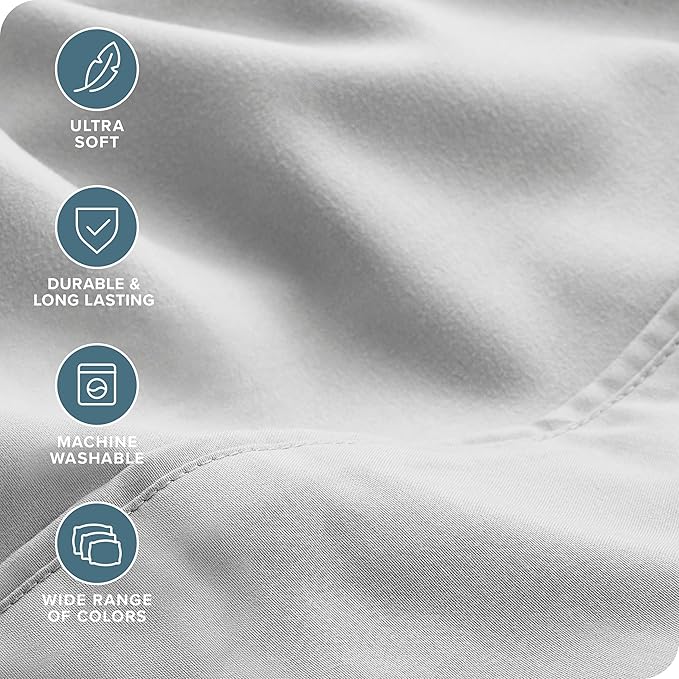 Bare Home Hotel Luxury Twin XL Sheet Set, Extra Soft - 4 Piece Set - Deep Pockets - Easy Fit - Cooling & Breathable - Wrinkle, Fade, Stain Resistant - Includes 2 Pillowcases (Twin XL, Cloud Grey)
