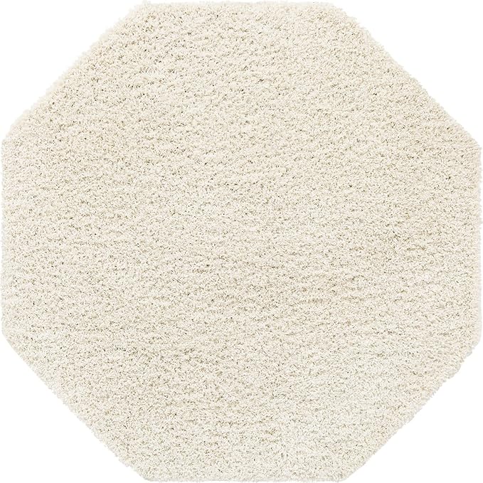 Unique Loom Solid Shag Collection Area Rug (6' 1" Octagon, Snow White)