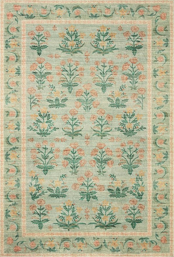 Loloi Rifle Paper Co. Eden Collection EDE-01 Mughal Rose Moss 5'-0" x 7'-6" Area Rug feat. CloudPile™