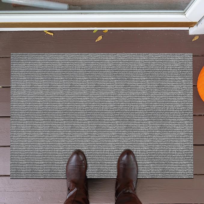 Ottomanson Mud Mat 2'7" x 4' Entryway Rug - Non-Slip Scraper Doormat for Muddy Paws, Dirt Trapping Indoor/Outdoor Mat for High-Traffic Areas, Kitchen, Garage, Patio, Gray