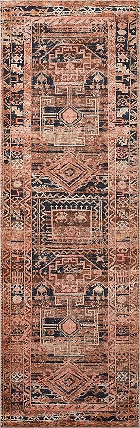 Loloi Layla Collection LAY-14 Mocha/Blush 2'-6" x 12'-0" .13" Thick Runner Rug, Soft, Durable, Vintage Inspired, Distressed, Low Pile, Non-Shedding, Easy Clean, Printed, Living Room Rug
