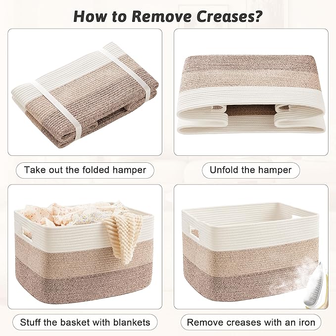 Blanket Basket,Rectangle Woven Baskets for Storage,30L Laundry Basket for Decorative Nursery Blanket,Toys,Dirty Clothes and Magazine in Shelves,Baby Room,and Living Room