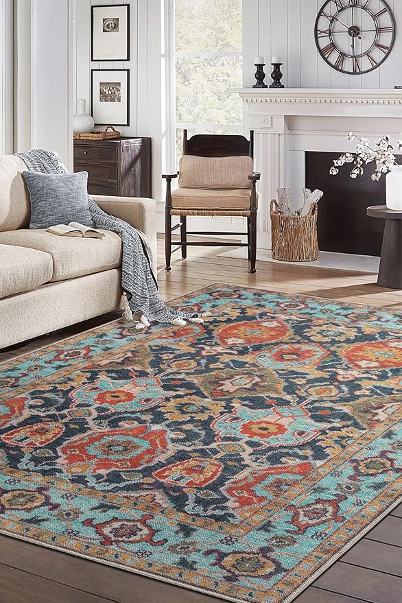 Keen Home Design 9x12 Rug - Machine Washable Area Rug with Non-Slip Backing, Ideal for Living Room, Dining Room, Bedroom - Vintage, Easy Clean, Durable, Low Pile Rug - (9' x 12')