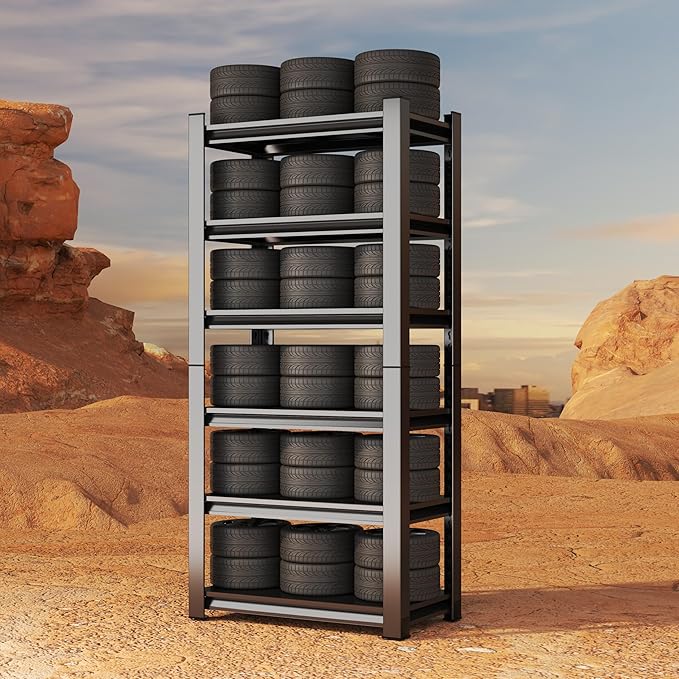 Storage Shelves, Garage Metal Shelving Unit, Adjustable, Double-Layer Column with Reinforced Ribs, Heavy-Duty, Capable of Bearing 3600 lbs, Suitable for Garage, Warehouse, Kitchen Storage