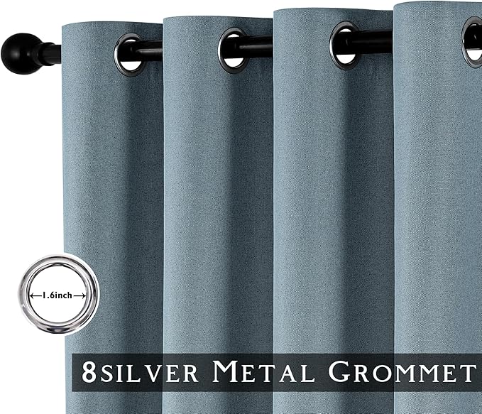 ChrisDowa 100% Blackout Blue Solid Curtains 45 Inches Long 2 Panels for Bedroom Living Room,Farmhouse Room Darkening Thermal Insulated Soundproof Grommet Top Window Treatment Drapes,52x45