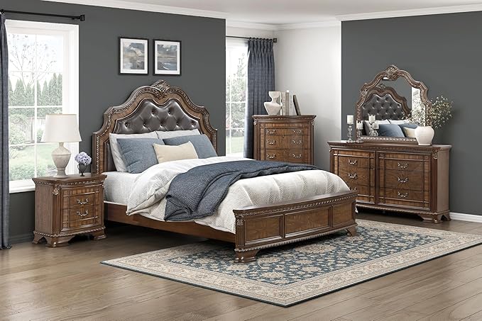 HKHUASEN Traditional Nightstand with 2 Drawers, Dark Brown Finish, Elegant Design for Bedroom Storage and Formal Bedside Cabinet