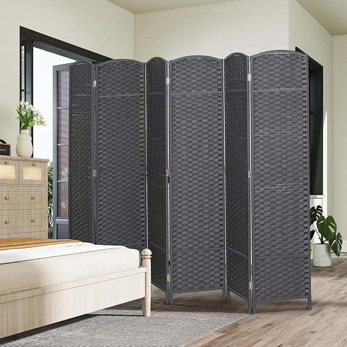 HOMCOM Room Divider, 6 Panel Folding Privacy Screen, 5.6' Tall Freestanding Wall Partition for Home Office, Bedroom, Charcoal Gray