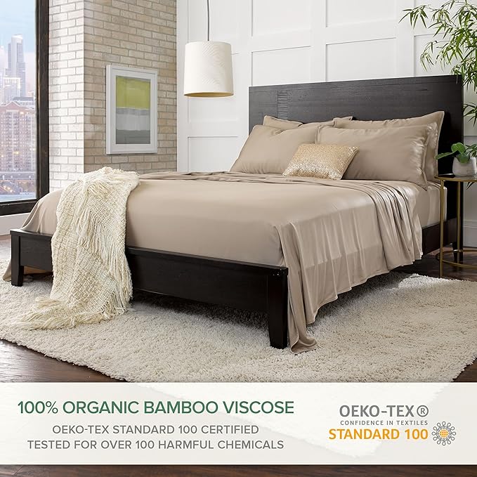 Pure Bamboo Twin XL Sheets, Genuine 100% Organic Viscose Derived from Bamboo Bed Sheet Set, Luxuriously Soft & Cooling, Double Stitching, 2 Year Quality Promise (Twin XL, Sand)