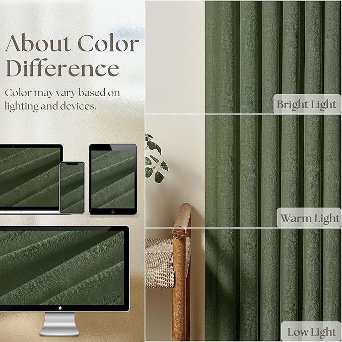 Olive Green Linen Pinch Pleated Curtains 84 Inches Long 2 Panels for Living Room Bedroom Linen Pleated Hooks Rings Back Tab Light Filtering Loden Moss Green Farmhouse Drapes 84 Inch Length