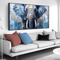 Elephant Wall Art for Living Room, Animal Canvas Wall-Decor for Bedroom, Blue Picture Print, Large Size 59x29 Inches Framed