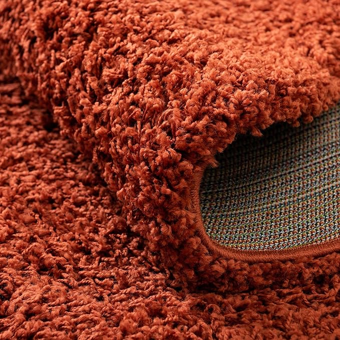Unique Loom Solid Shag Collection Area Rug (4' 1" Round, Terracotta)