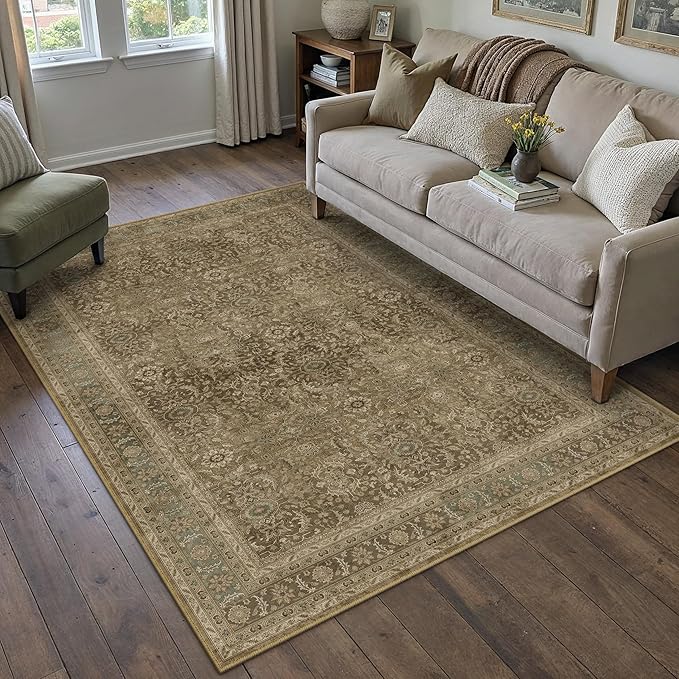 Brown 3x5 Area Rug Washable Vintage Carpet for Entryway Office Soft Retro Floral Kitchen Low Pile Thin Door Mat Non Slip Traditional Distressed Rug for Bathroom Bedroom Dining Living Room
