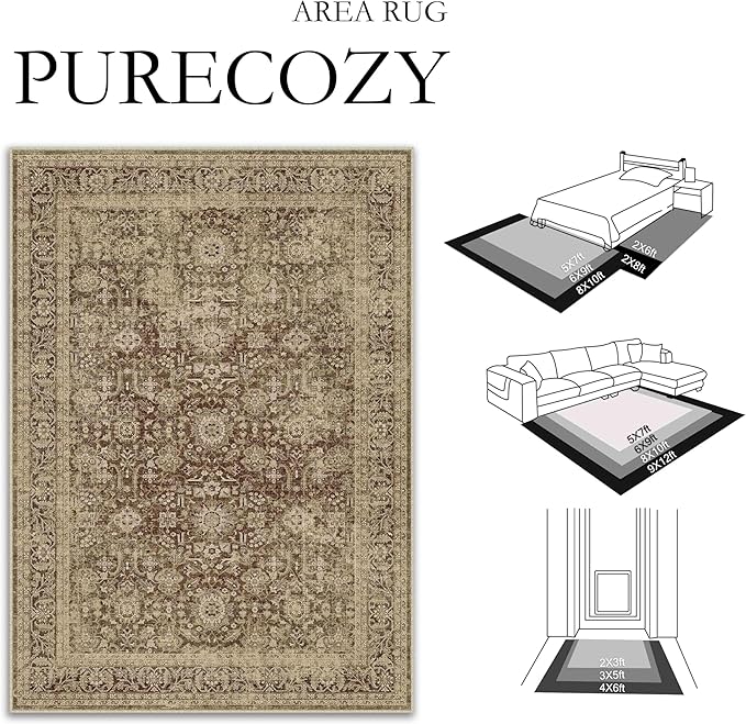 Brown 2x6 Runner Rug Hallway Non Slip Kitchen Vintage Distressed Long Carpet Indoor Machine Washable Traditional Floral Bedroom Accent Throw Rug for Office Laundry Bathroom Dining Living Room