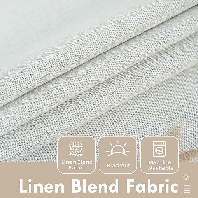 DriftAway Double Layer Linen Blackout Tie Up Curtains Thermal Insulated Fully Lined Balloon Roman Shade Bathroom Window Adjustable Rod Pocket for Small Window 25 Inch by 47 Inch Light Linen