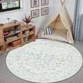4ft Blue Round Area Rug Entryway Door Mat Small Circle 4x4 Kitchen Vintage Carpet Non Slip Indoor Bedroom Washable Distressed Floral Retro Accent Throw Rug Office Bathroom
