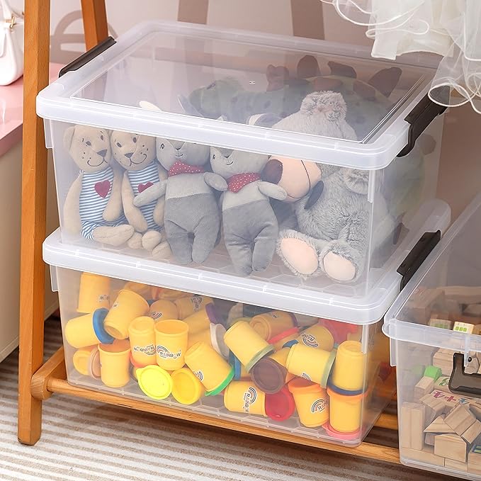 Citylife 48 QT 6 Packs Plastic Storage Bins with Lids and Secure Latching Buckles Clear Stackable Storage Containers for Organizing Durable Storage Box