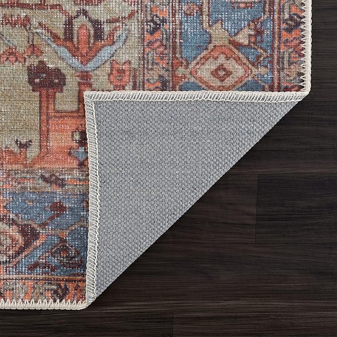Bloom Rugs Washable 3' x 5' Rug - Terracotta/Blue Traditional Area Rug for Living Room, Bedroom, Dining Room, and Kitchen - Exact Size: 3' x 5'