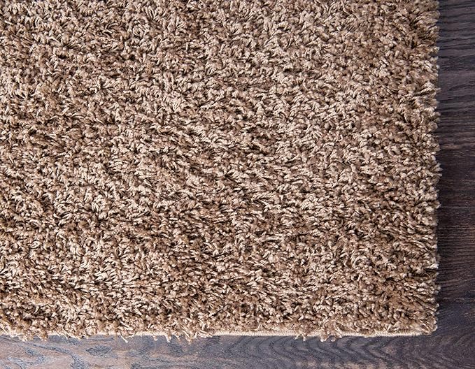 Unique Loom Solid Shag Collection Area Rug (2' 6" x 13' 1" Runner, Sandy Brown)