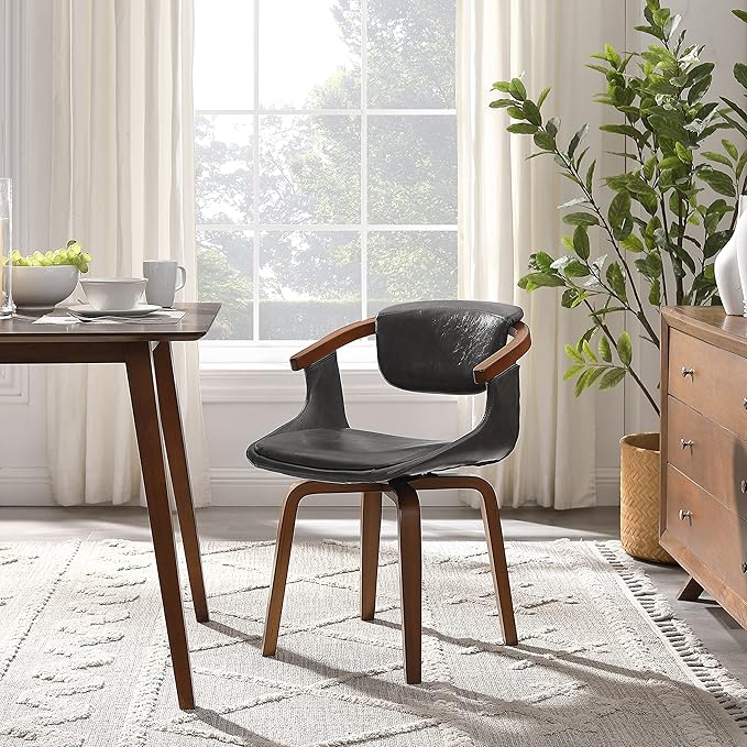 Art Leon Swivel Dining Chairs, Set of 2, Mid Century Modern Faux Leather Kitchen Dining Room Chair with Arms, Desk Chairs No Wheels, Gray