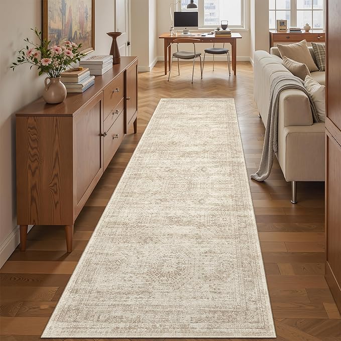 Runner Rug 2'x10' Washable Non-Slip Runner Rugs for Kitchen Bathroom Laundry Room Beige Vintage Floor Carpet Runners for Hallway Entryway