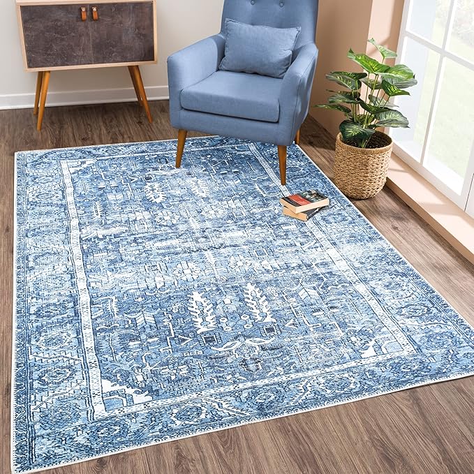 Bloom Rugs Washable Non-Slip 10x14 Rug - Blue Traditional Oriental Area Rug for Living Room, Bedroom, Dining Room, and Kitchen - Exact Size: 10' x 14'