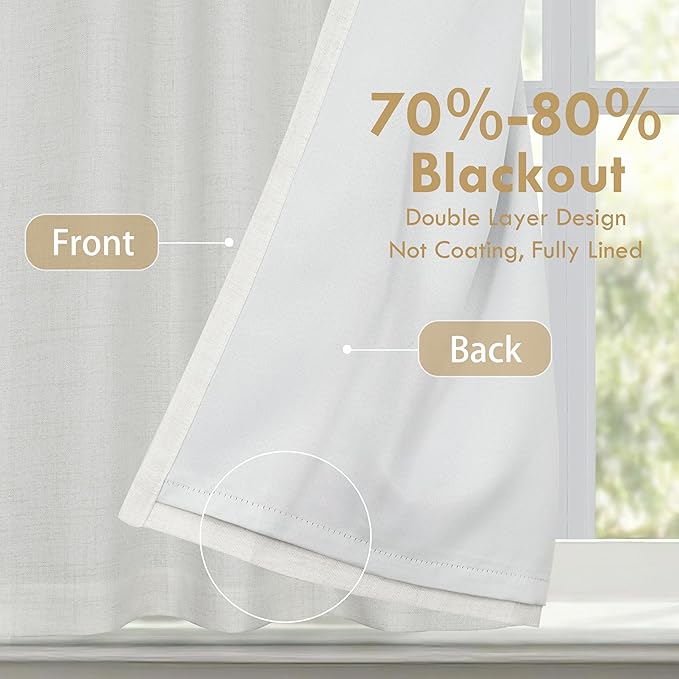 DriftAway Double Layer Linen Blackout Tie Up Curtains Thermal Insulated Fully Lined Balloon Roman Shade Bathroom Window Adjustable Rod Pocket for Small Window 39 Inch by 55 Inch Ivory Cream