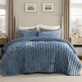 Bedsure Velvet Quilt King Size Set - 108"x96" Lightweight Velvet Comforter King, Oversized Luxury Bedspread Coverlet, Ultra-Soft Winter Bedding Set with 2 Pillow Shams, Blue