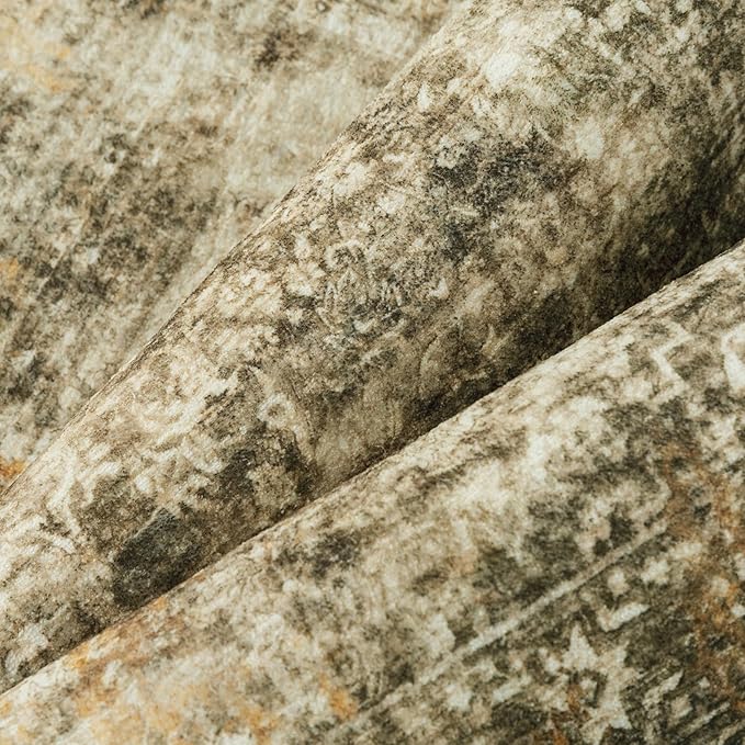 Area Rug 6x9 Brown Washable Non-Slip Lightweight Floral Vintage Distress Print Rug for Living Room Low Pile Soft Throw Indoor Carpet for Office College Dorm Laundry Dining Room Bedroom