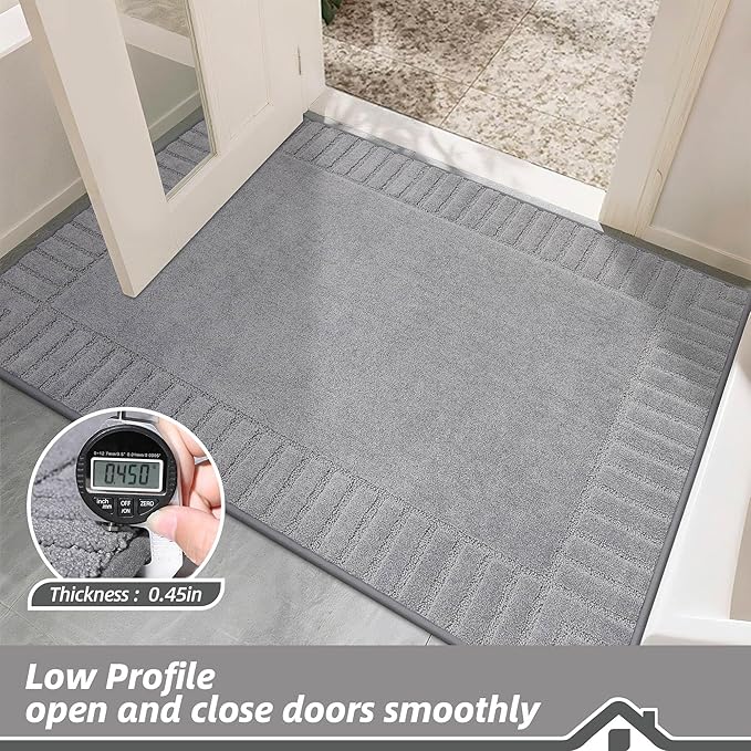 BEQHAUSE Door-Mat Non-Slip Front Doormat Low-Profile Entrance Mats for Front Door Entry Resist Dirt Washable Doormat Absorbent Entryway Door Mat,Light Grey,32"x48"