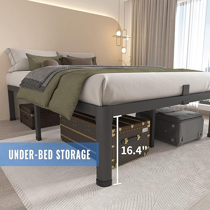 MAF 18 Inch Twin XL Bed Frames with Round Corner Legs Mattress Slide Stopper No Box Spring Needed Heavy Duty Metal Platform Bed Frame Under-Bed Storage Space, 3000 LBS Steel Slats Support