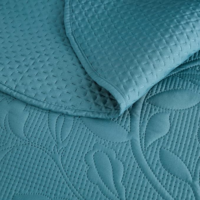 CHIXIN Bedspread Coverlet Quilt Set Full Size - Lightweight Bedding Cover - Ultrasonic Quilting - 5 Piece Reversible Bedspread - Vintage Rose Pattern (Full, Lagoon)