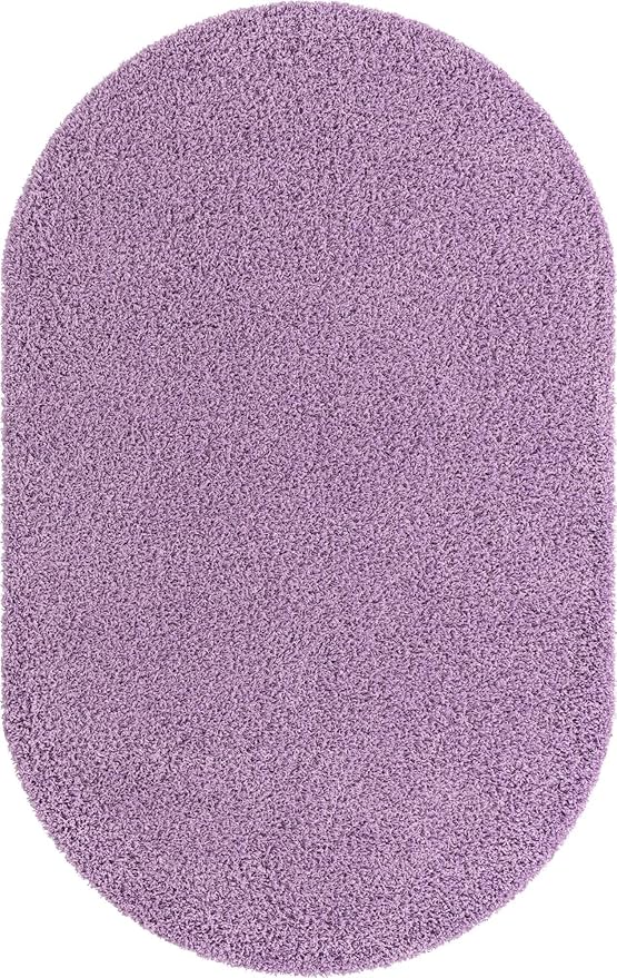 Unique Loom Solid Shag Collection Area Rug (5' 1" x 8' Oval, Lilac)