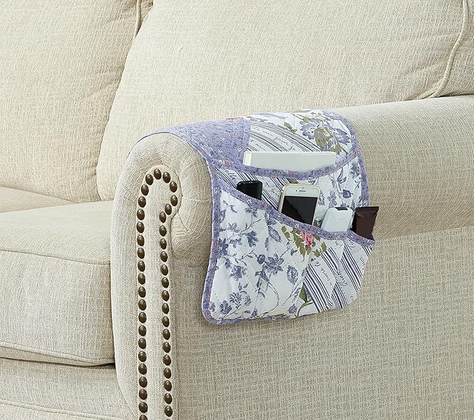 Brilliant Sunshine Rose Violet Patchwork Couch Armrest 5 Pockets Organizer, Slip Resistant Recliner Armchair Caddy, Washable Remote Controls Holder, Storage for Magazine, Tablet, Phone, Rose Violet