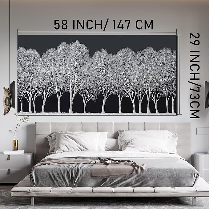 Trogonup Black and White Wall Art for Bedroom Large Forest Picture Landscape Tree Artwork for Living Room Home Office Modern Canvas Prints Ready to Hang 29"x58"