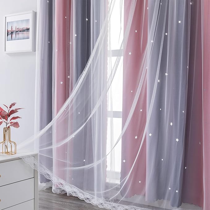 XiDi Curtains for Bedroom Decor, Rainbow GreyPinkPu-52-45