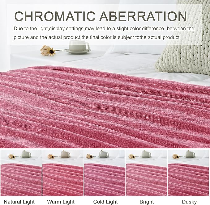 Chenille Throw Blanket for Couch 60"X 80" Twin, Soft Cozy Throws with Fringe Tassel for Bed Sofa Chair Cover, Lightweight Knitted Decorative Boho Blankets for Living Room, Rose Pink