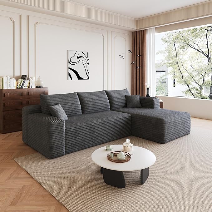 96" Sectional Couches for Living Room Modern Modular Sofa with L-Shape Couchs Upholstered Boneless Couch Deep Seat Sectional Couch with Chaise (Dark Grey, 96" Right Facing Chaise+2Seaters)