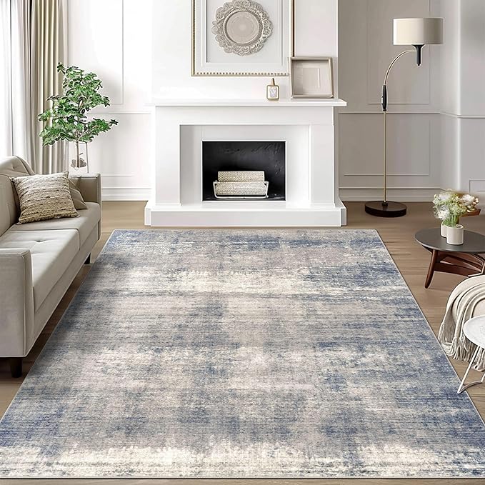 vivorug 9x12 Area Rugs for Living Room, Non Slip Machine Washable Modern Abstract Rug, Ultra-Thin Lightweight Large Area Rug for Bedroom, Dining Room, Low Pile Grey/Navy