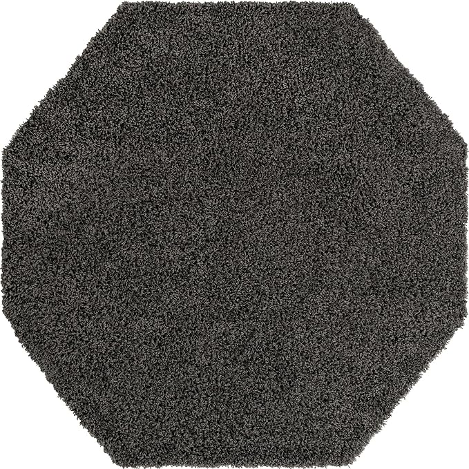 Unique Loom Solid Shag Collection Area Rug (6' 1" Octagon, Graphite Gray)