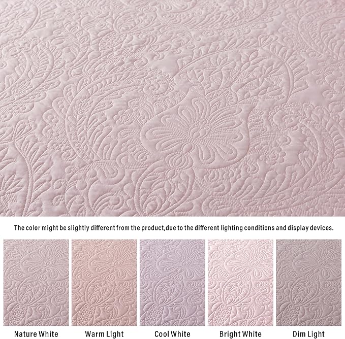 HoneiLife King Size Quilt Sets - 3 Piece Microfiber Quilt Set Lightweight Bedspreads Reversible Coverlets Rustic Bed Cover King Quilt Bedding Set All Season Quilts-Light Pink