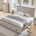 T4TREAM Farmhouse King Size Bed Frame with 54" Tall Geometric Headboard & 2 Large Storage Drawers, Rustic Wood Platform Bed with Wood Slats Support, No Box Spring Needed, Light Rustic Oak