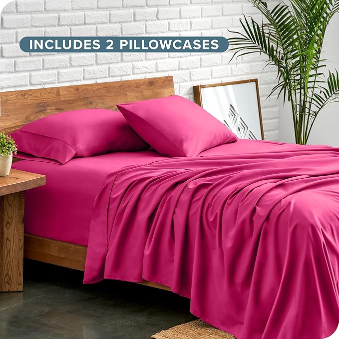 Bare Home Hotel Luxury Twin XL Sheet Set, Extra Soft - 4 Piece Set - Deep Pockets - Easy Fit - Cooling & Breathable - Wrinkle, Fade, Stain Resistant - Includes 2 Pillowcases (Twin XL, Pink)