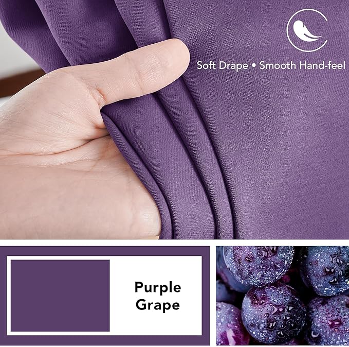 Deconovo Blackout Curtains, Thermal Insulated, W42 x L54 2 Panels, Back Tab, Machine Washable, Room-Darkening Drapes for Bedroom/Living Room Purple Grape