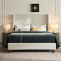King Size Upholstered Bed Frame, 54" Tall Headboard Curved Wingback Platform Bed Frame/Elegant Boucle Bed Frame for Bedroom/ Wood Slats Support/No Box Spring Needed/Easy Assembly/Cream White Boucle