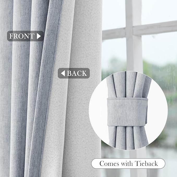 Macochico 120" Wx84 L 100% Blackout Chenille Curtains for Sliding Door Living Room Bedroom, Luxury Drapery for Hotel Home Theater, Gray Blue Thermal Window Treatments with Tieback, Grommet, 1 Panel