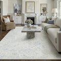 8x10 Blue Area Rug Non Slip Large Vintage Living Room Distressed Machine Washable Carpet Traditional Indoor Bedroom Blue Retro Floral Accent Throw Rug for Office Kitchen Dorm Dining Room