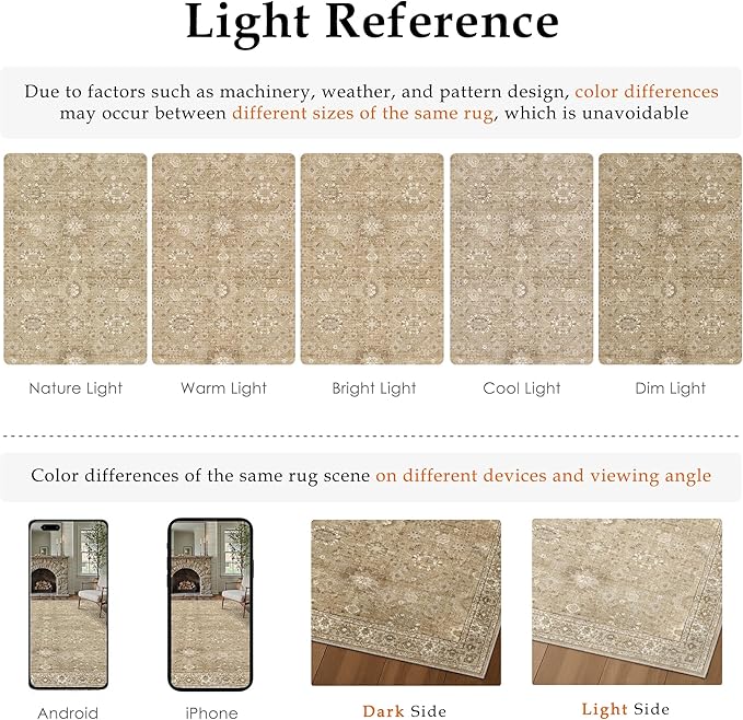 8x10 Brown Area Rug Non Slip Large Vintage Living Room Distressed Machine Washable Retro Carpet Indoor Bedroom Traditional Floral Accent Throw Rug for Office Kitchen Dorm Dining Room