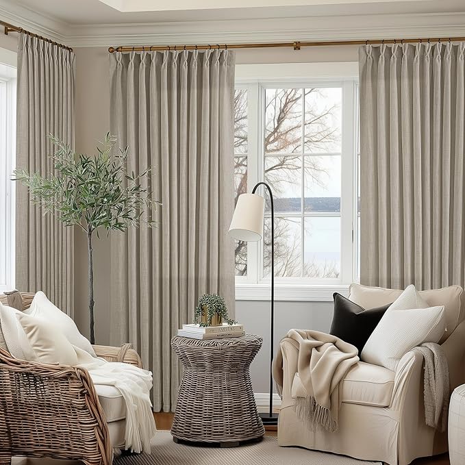 Burlywood Taupe 84 Inches Long 70 Inch Wide Curtains for Living Room Light Filtering Semi Sheer Modern Farmhouse Pleated Curtain Back Tab for Patio Sliding Door Dining Room Large Window 1 Panel 70x84