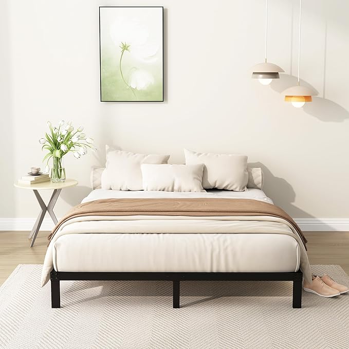 9 Inch California King Bed Frames Heavy Duty Low Profile Metal Platform No Box Spring Needed Mattress Foundation, Easy to Assembly, Noise Free, Black