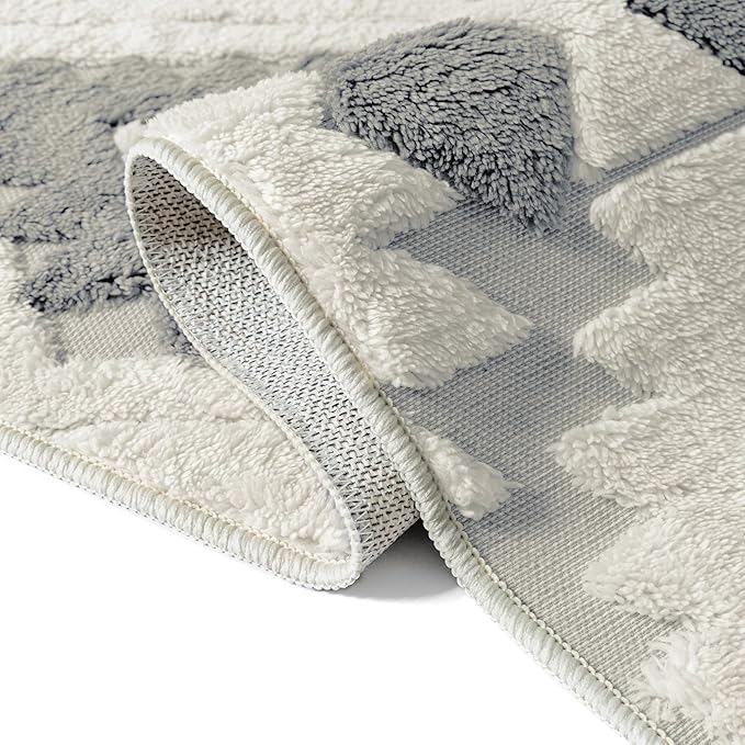 Ivory Grey 8x10 Area Rug Washable Living Room Moroccan Shag Carpet Non Slip Soft Neutral Boho Plush Pile Large Throw Rug for Office Bedroom Dining Room Playroom